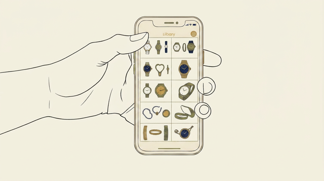 Illustration of a collection library on a smartphone